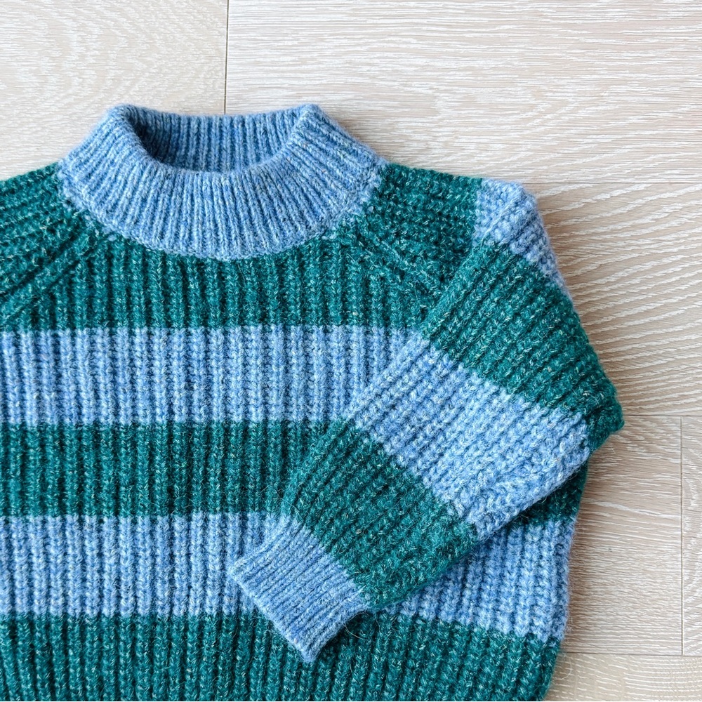 Tinycottons Big Stripes Mockneck Sweater in Blue Grey and Green